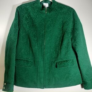 Chico's Emerald Green Quilted Brocade Zip Jacket